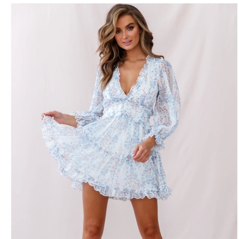 SelfieLeslie - LANEY CUTOUT BACK RUFFLE DETAIL FLORAL DRESS WHITE